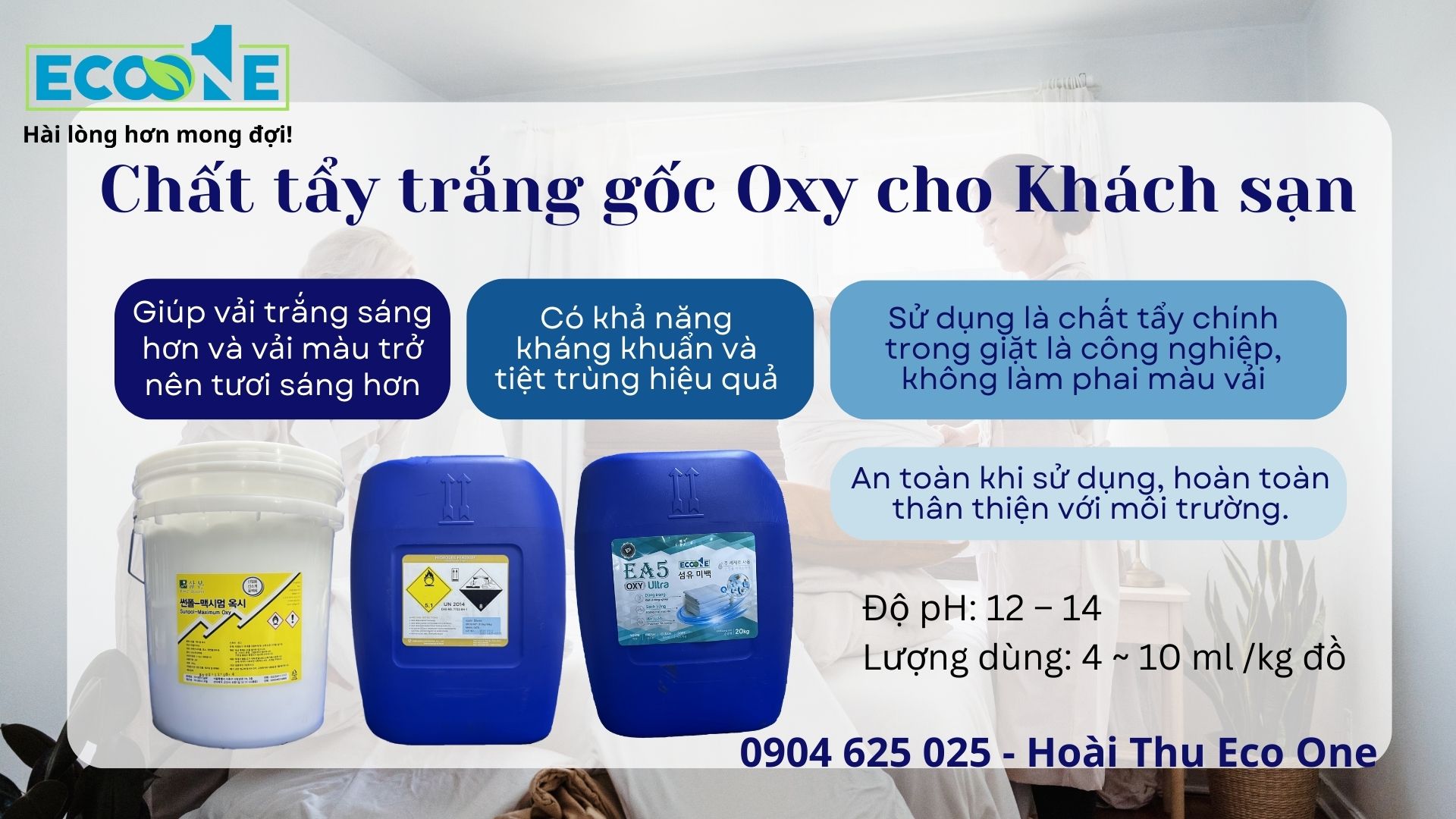 Chất tẩy trắng gốc Oxy cho Khách sạn giúp vải trắng sáng hơn