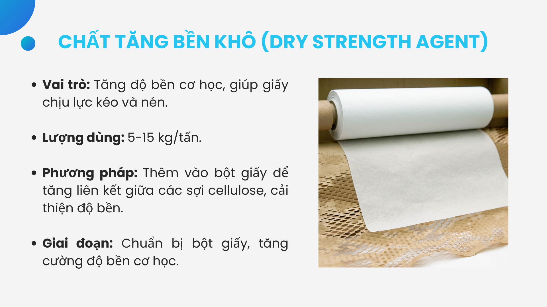 Chất tăng bền khô (Dry Strength Agent) sử dụng trong sản xuất giấy gói hàng